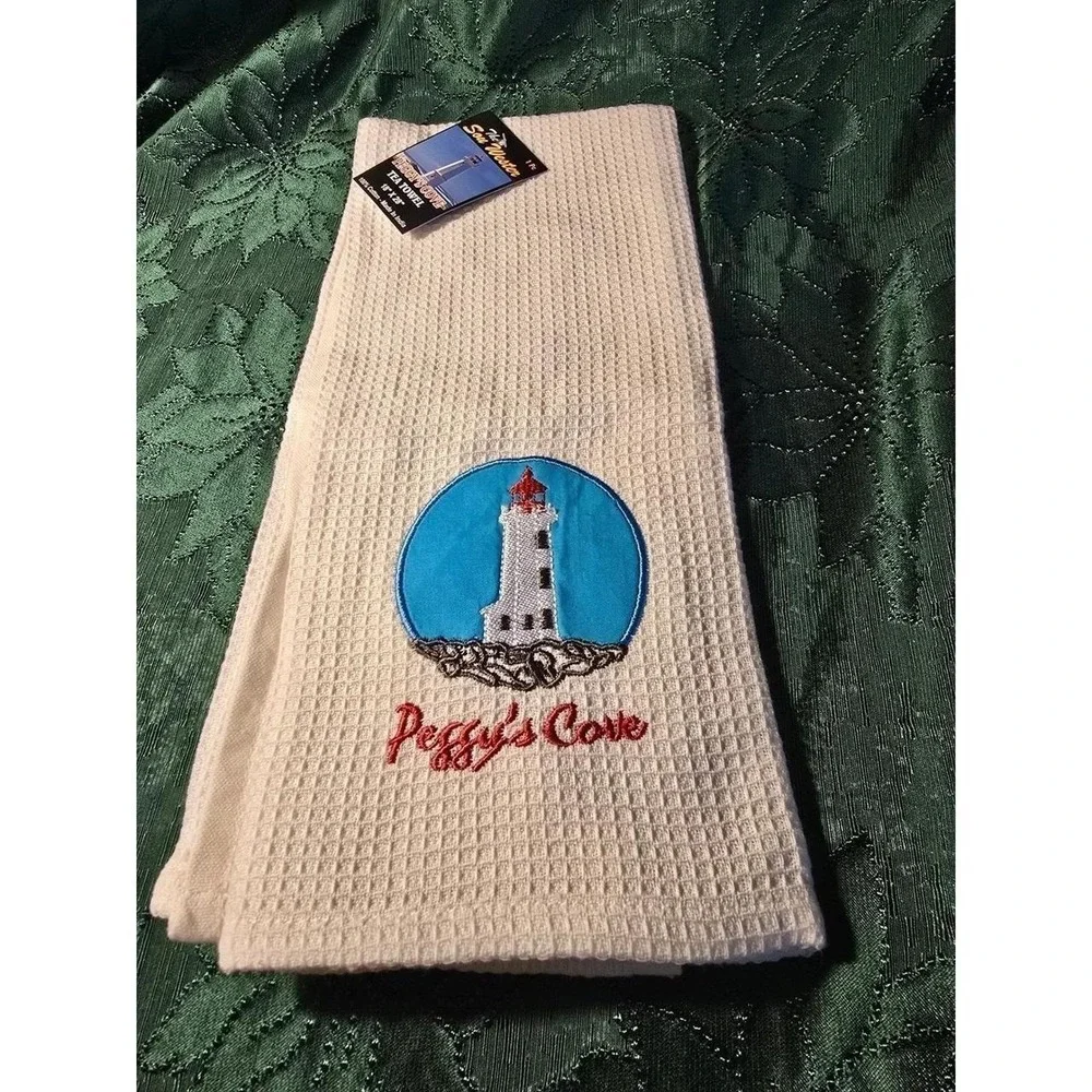 The Sou Wester Peggy's Cove Tea Towel Lighthouse Nautical Embroidered /0456